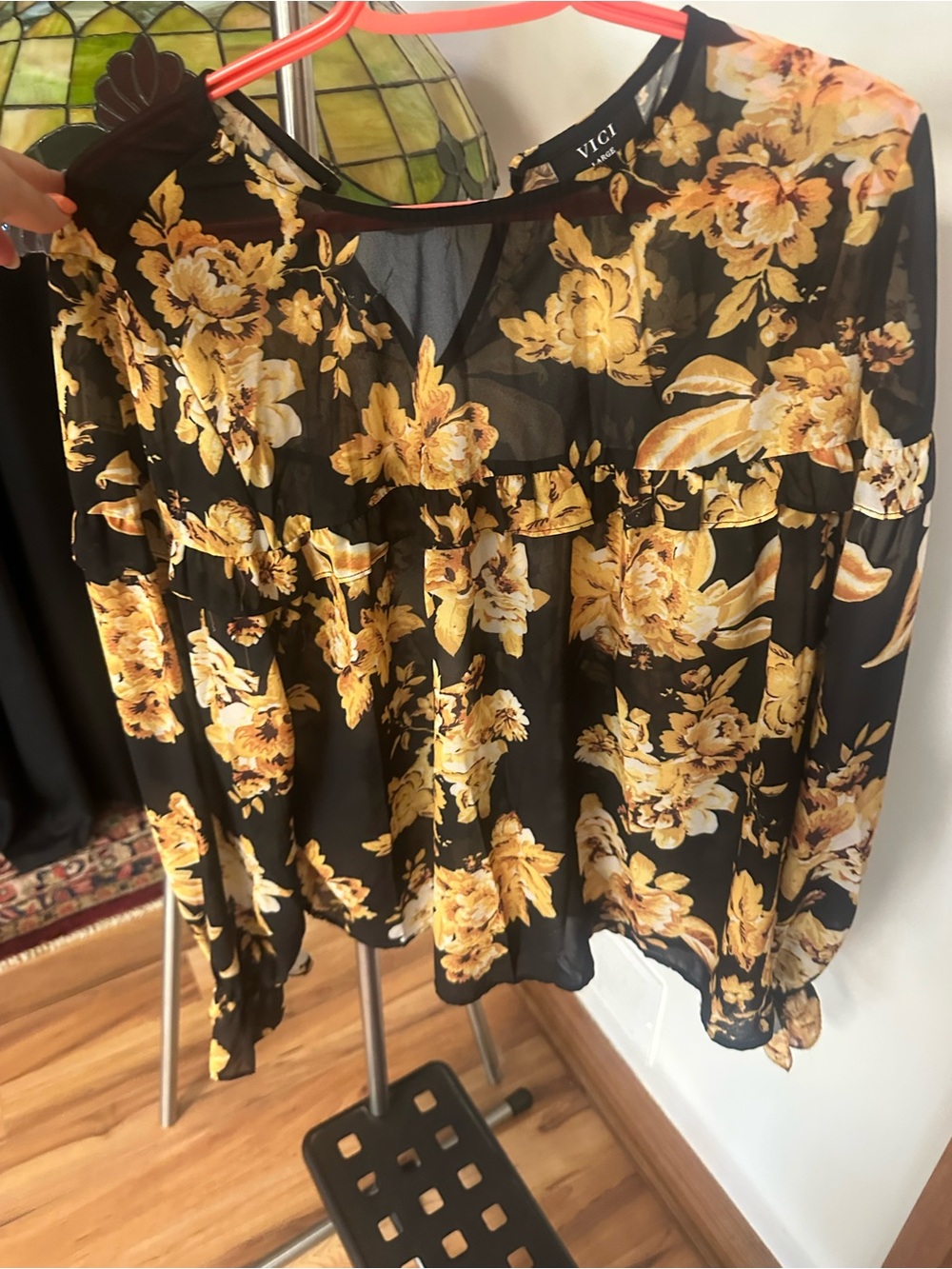 VICI Black Sheer Blouse with Yellow Floral Print